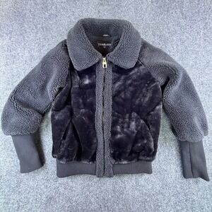 Cyn & Luca Faux-fur Jacket Women Medium Black Gray Stretch Ribbed Cuffs Full Zip